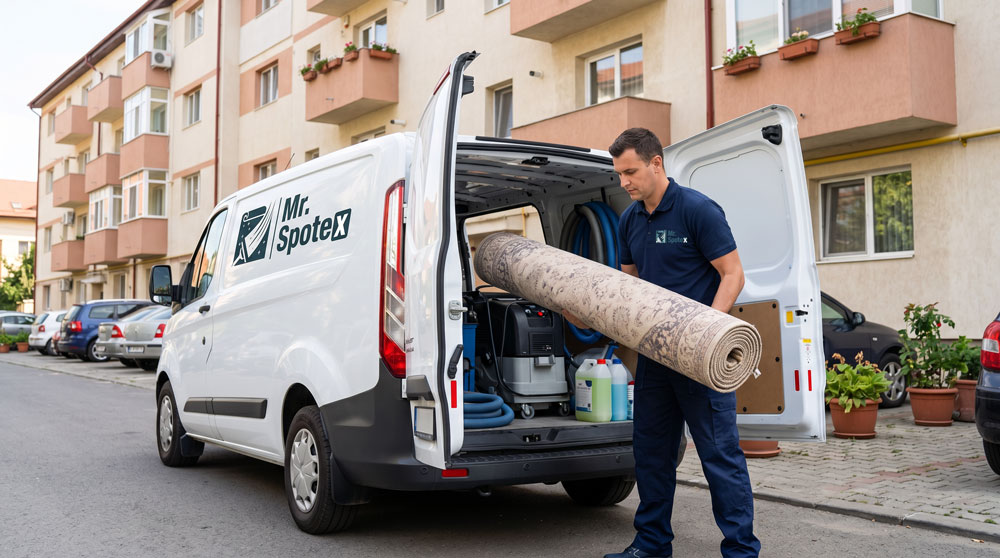 Ridicare covor la domiciliu în Cluj de către echipa Mr. SpoteX